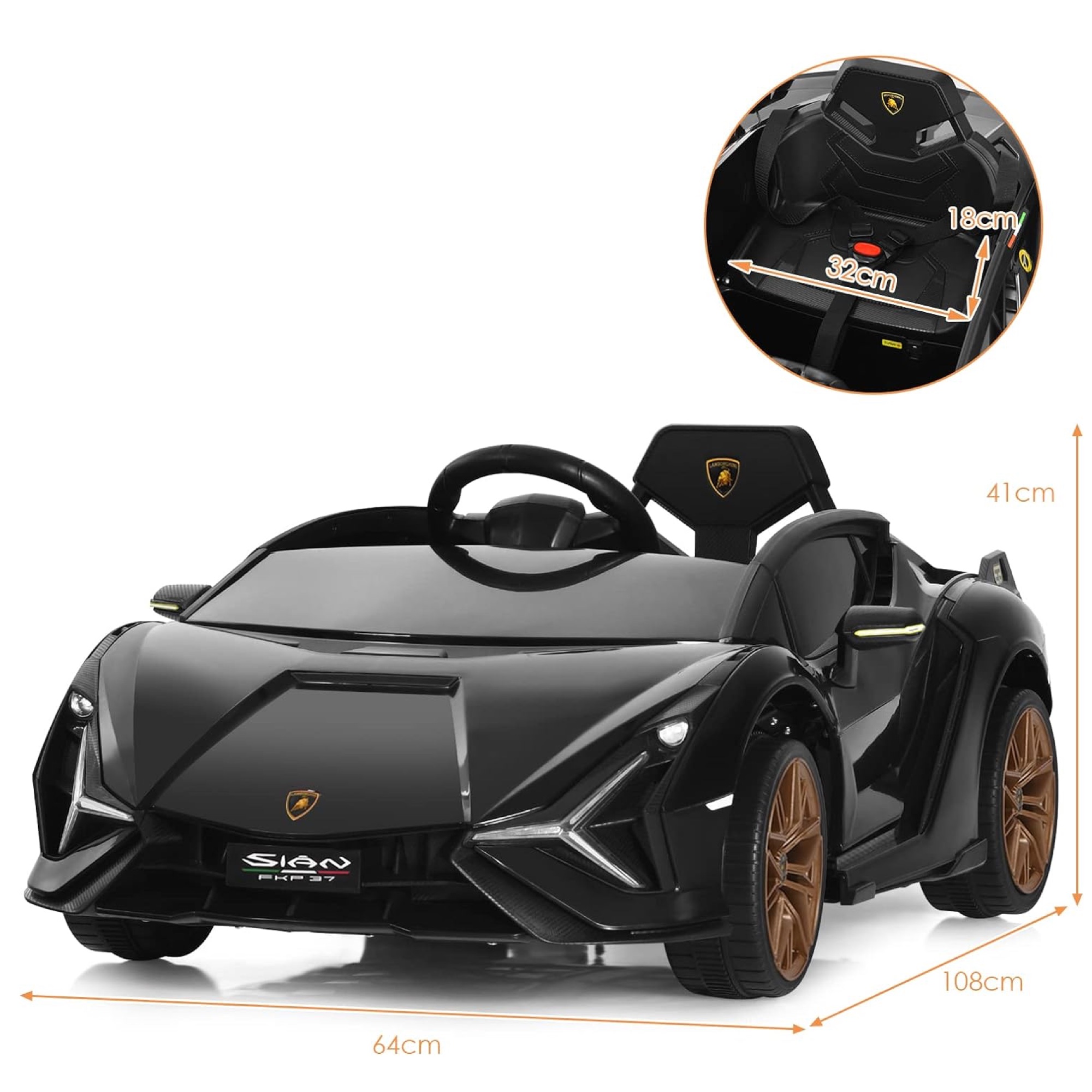 Elbil lamborghini sian för barn 3-8 år, svart