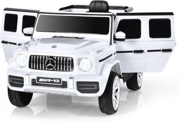 Elbil för barn – Mercedes G-Wagon Stil med LED, Musik & Fjärrkontroll | Greentrip Mini SUV 12V Vit